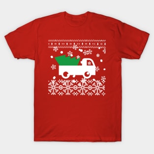 Ugly Christmas sweater design with a truck and Christmas tree T-Shirt